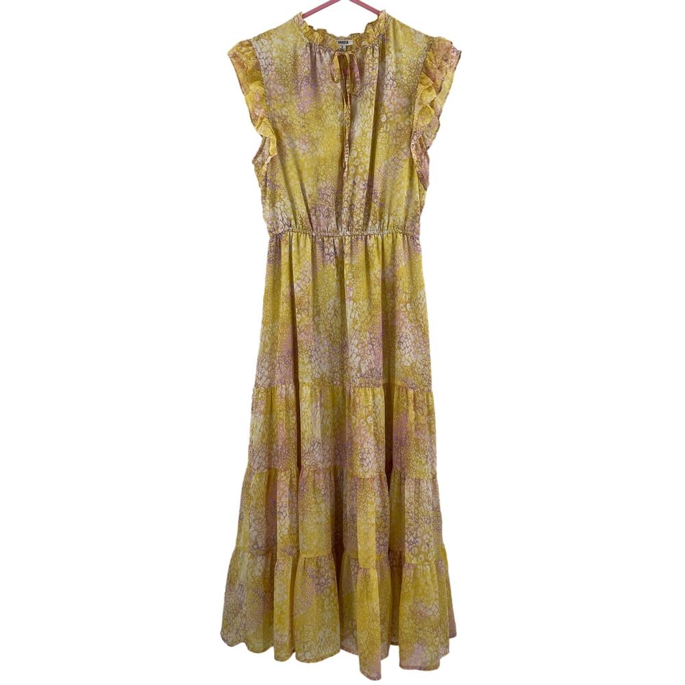 BB DAKOTA by Steve Madden Midi Dress Size Small Yellow Dream Girl Ruffles Light